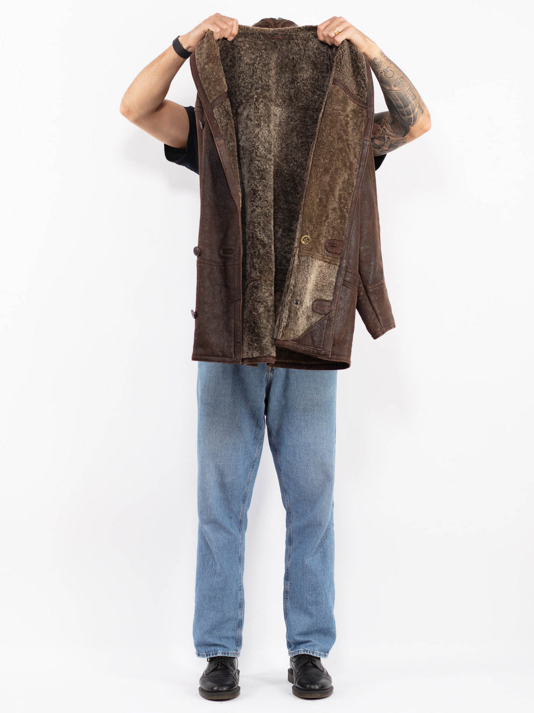 Vintage 80's Men Sheepskin Coat in Brown