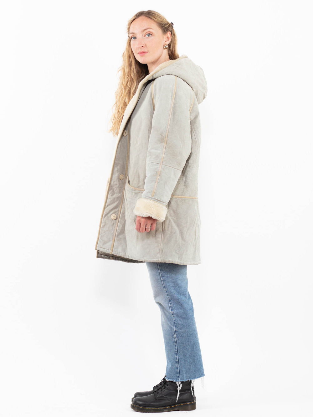 Vintage 90's Women Faux Sheepskin Coat in Green