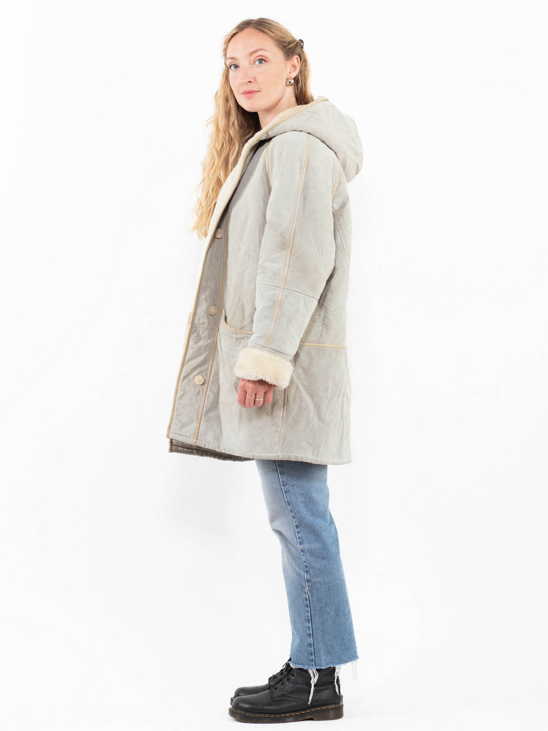 Vintage 90's Women Faux Sheepskin Coat in Green