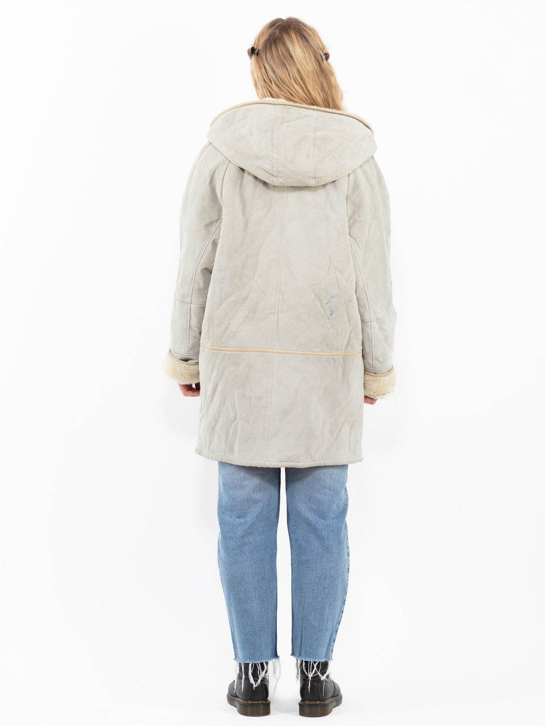 Vintage 90's Women Faux Sheepskin Coat in Green