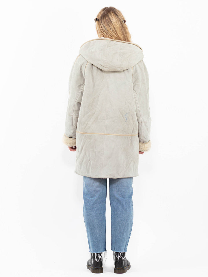 Vintage 90's Women Faux Sheepskin Coat in Green