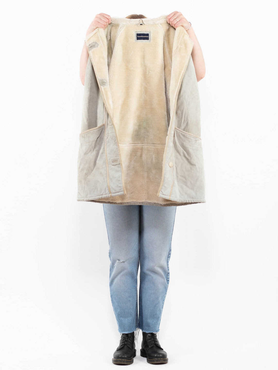 Vintage 90's Women Faux Sheepskin Coat in Green