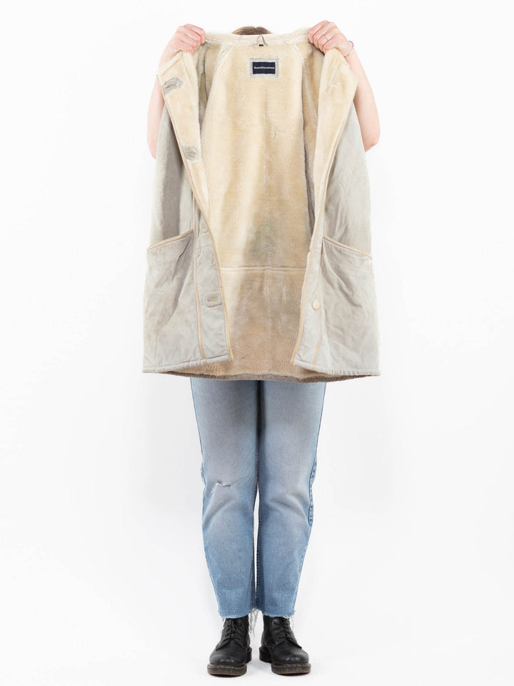 Vintage 90's Women Faux Sheepskin Coat in Green