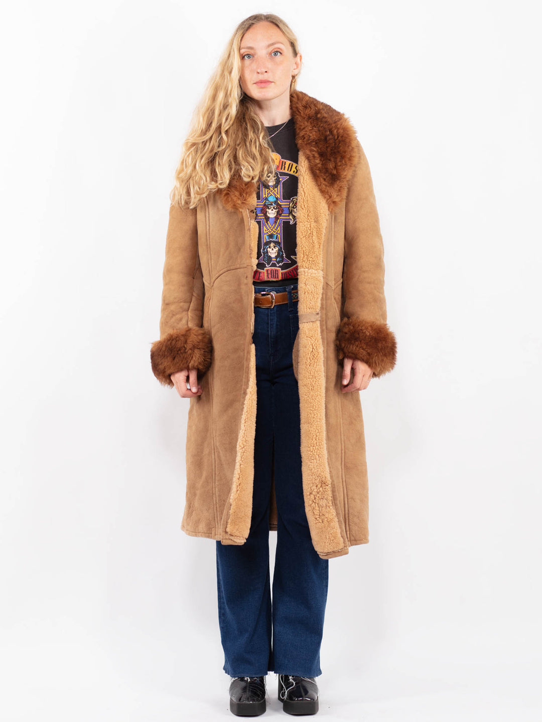 Vintage 70's Women Sheepskin Coat in Brown