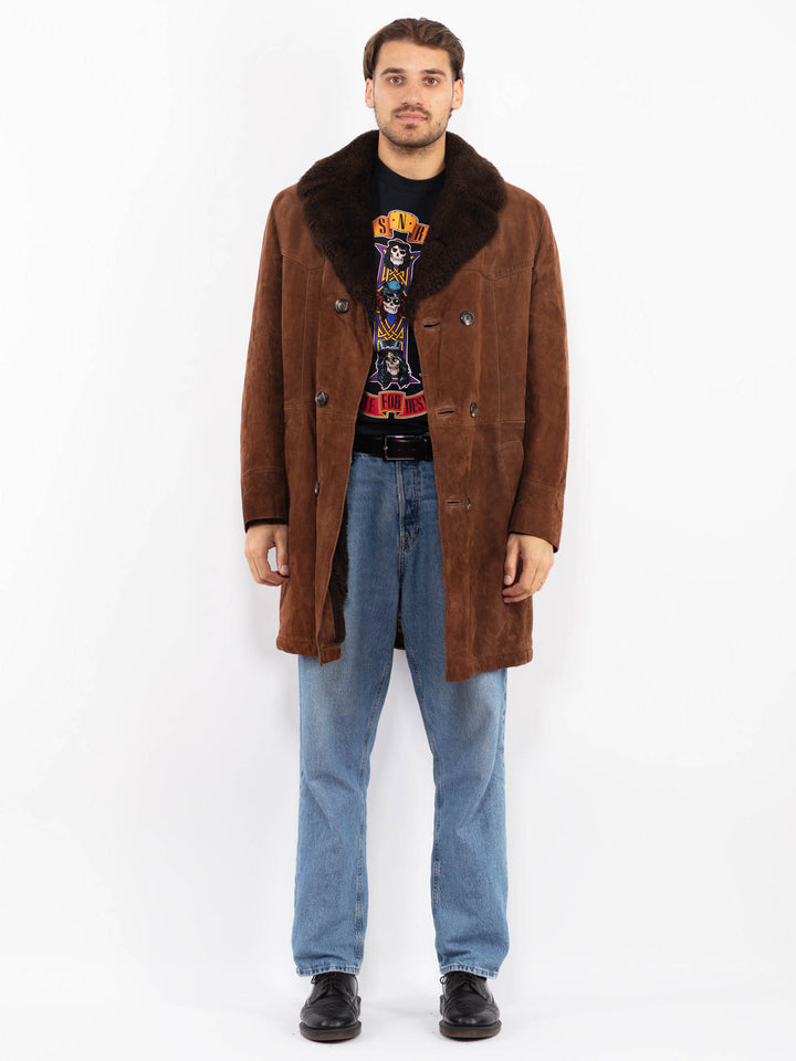 Vintage 70's Men Suede Sherpa Coat in Brown