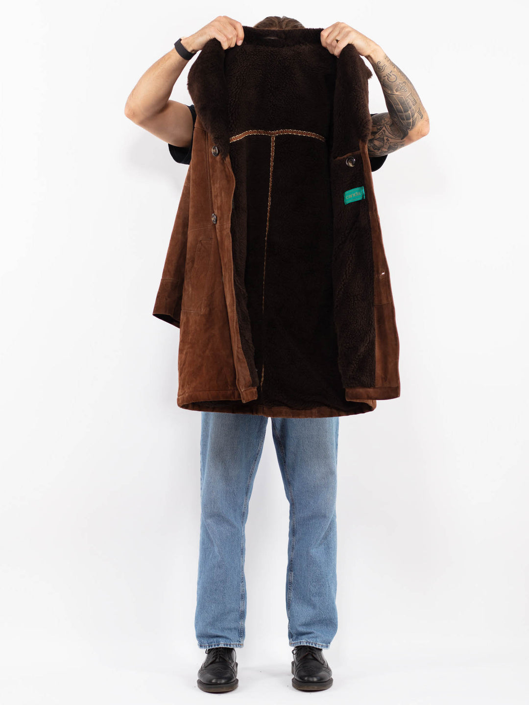 Vintage 70's Men Suede Sherpa Coat in Brown