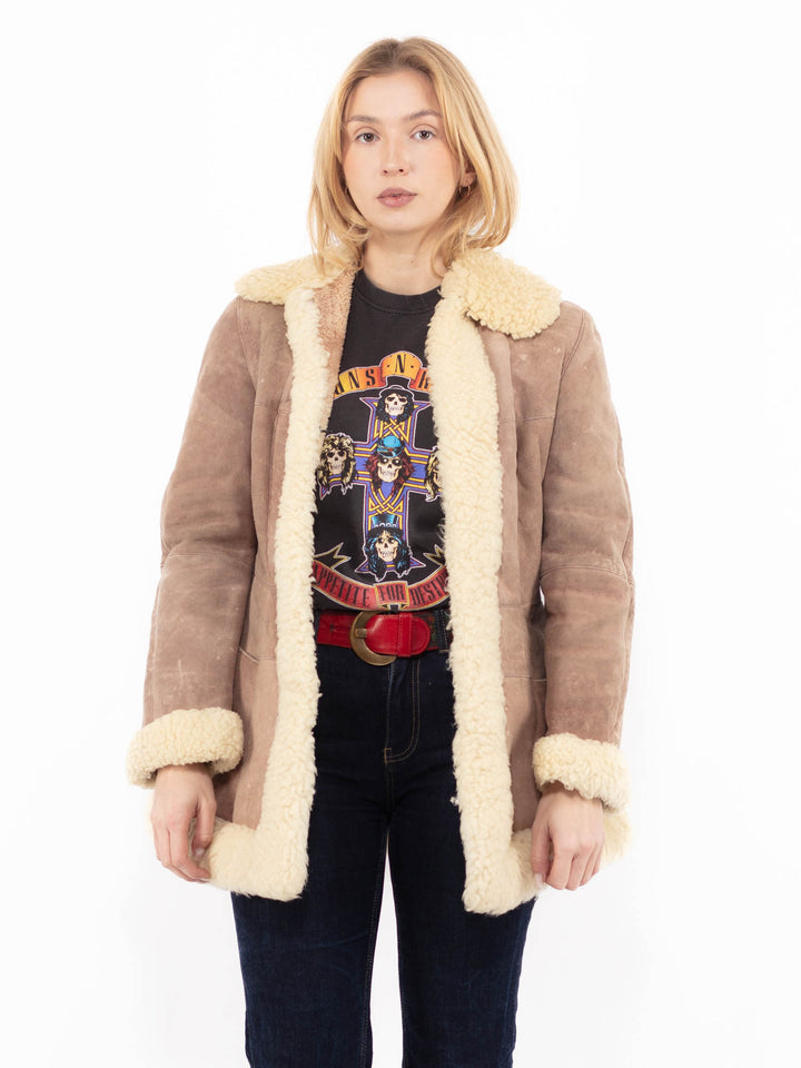 Vintage 70's Women Sheepskin Coat in Beige
