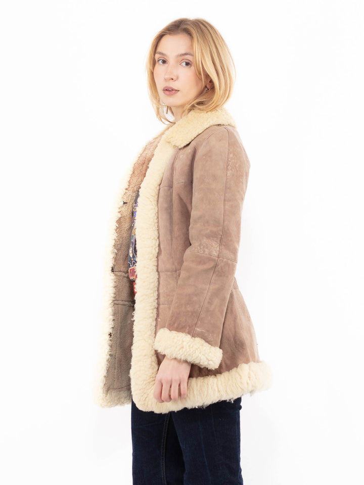 Vintage 70's Women Sheepskin Coat in Beige