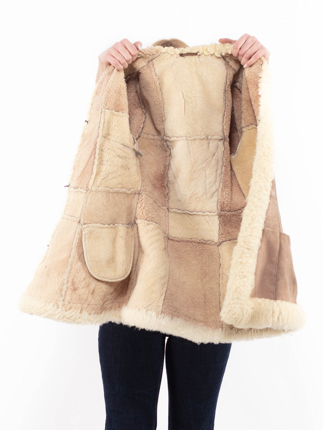 Vintage 70's Women Sheepskin Coat in Beige