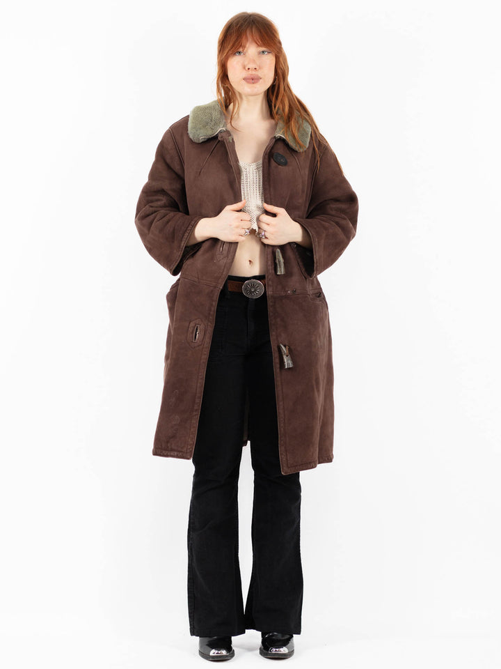 Vintage 70's Women Sheepskin Shearling Coat in Brown