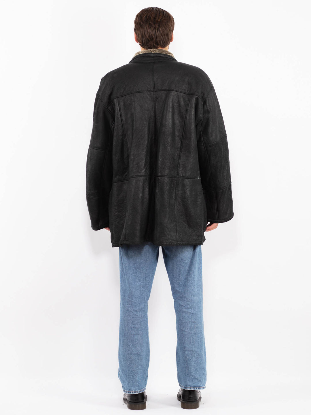 Vintage 90's Men Sheepskin Coat in Black