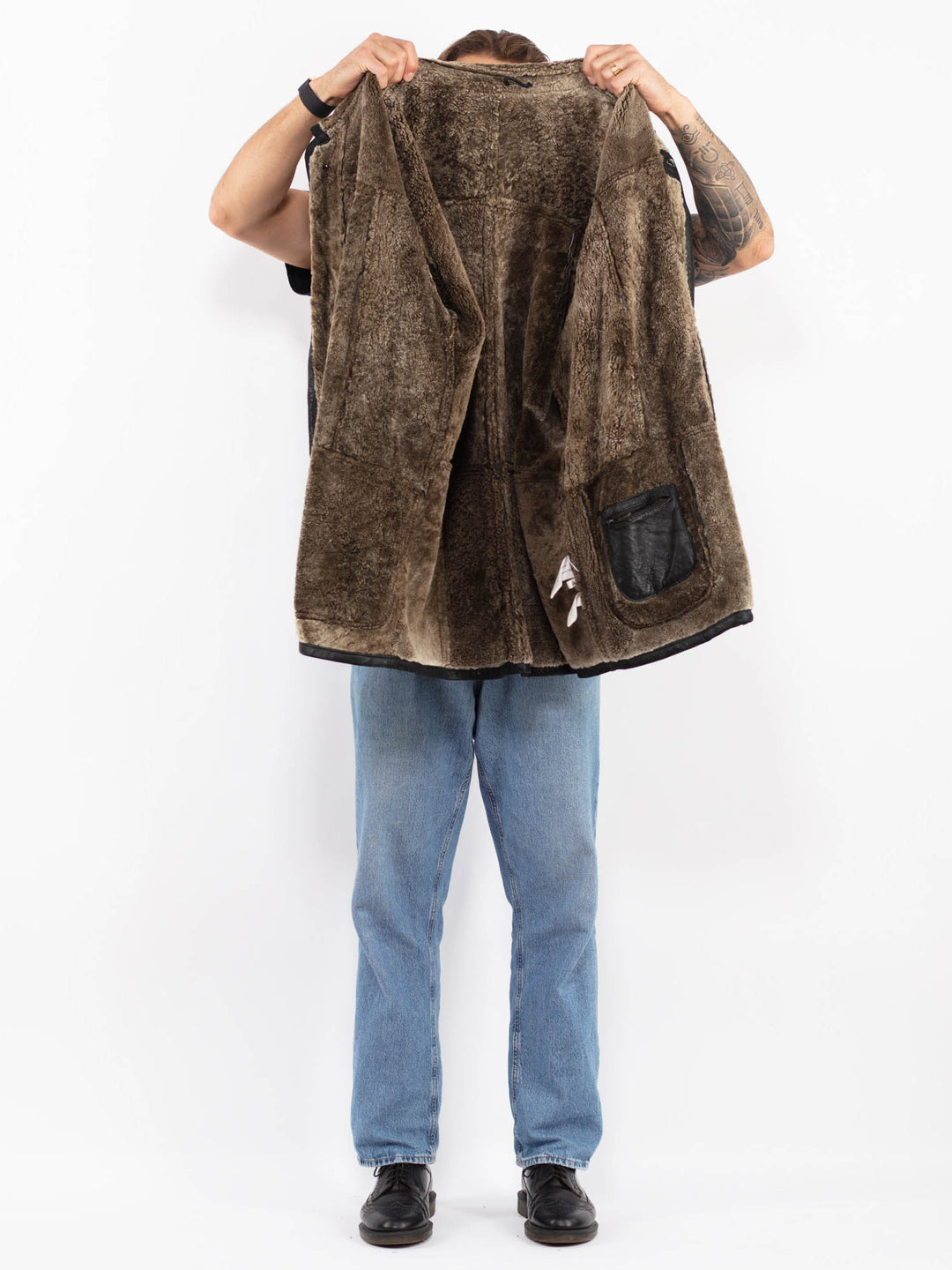 Vintage 90's Men Sheepskin Coat in Black
