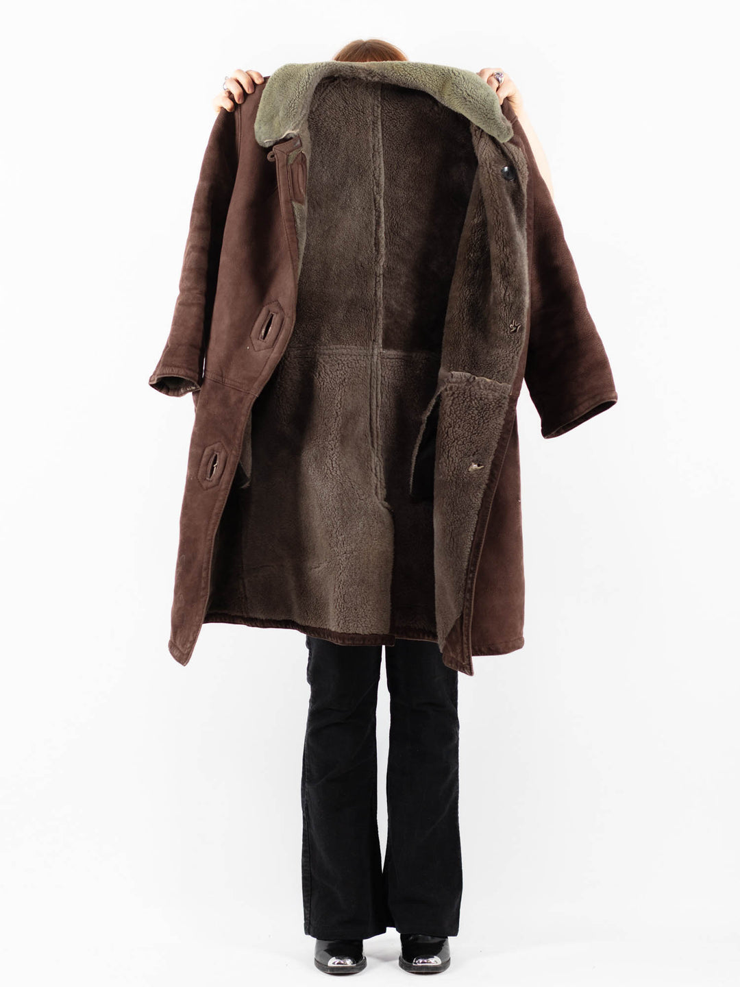 Vintage 70's Women Sheepskin Shearling Coat in Brown