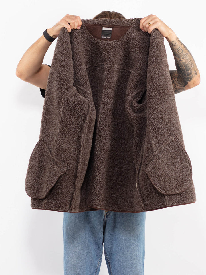 Vintage 90's Men Faux Sheepskin Coat in Brown
