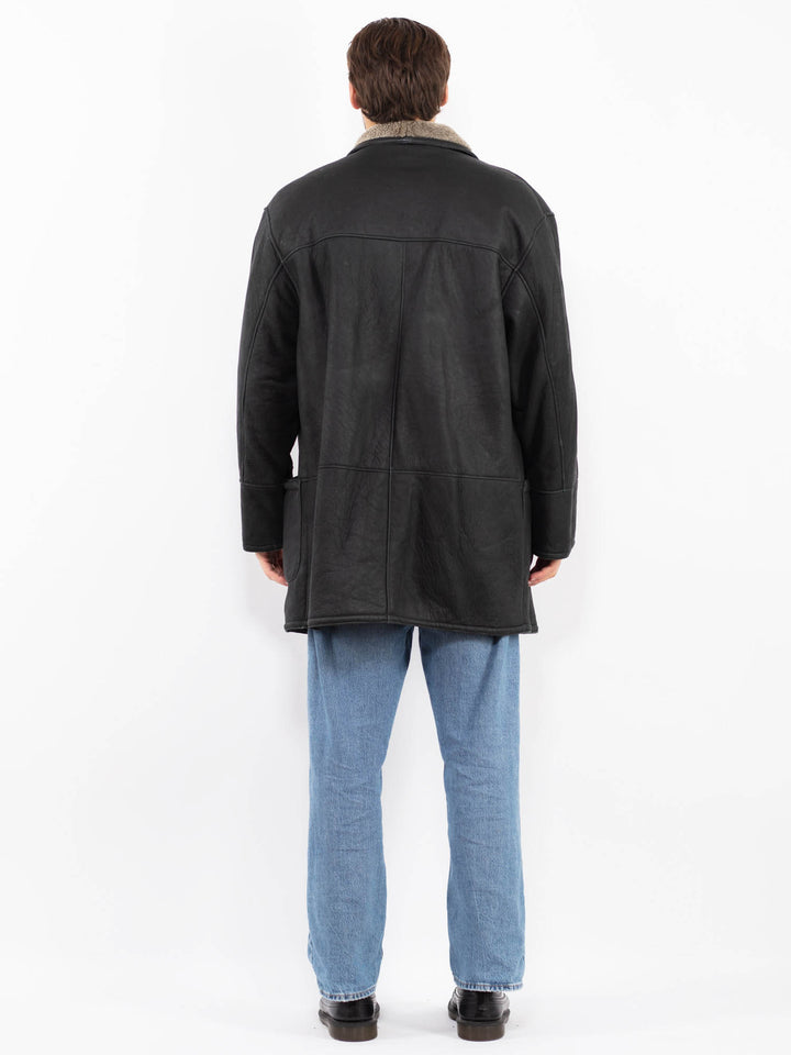 Vintage 90's Men Sheepskin Coat in Black