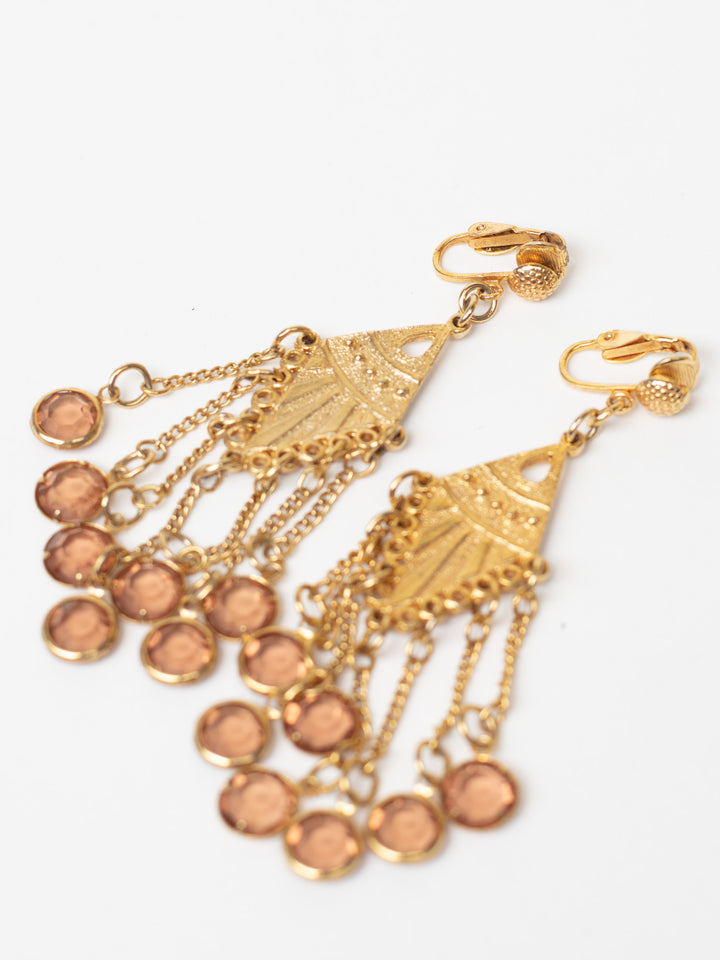 Vintage 80's Chandelier Earrings with Glass Drops