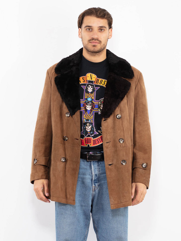 Vintage 70's Men Suede Sherpa Coat in Brown