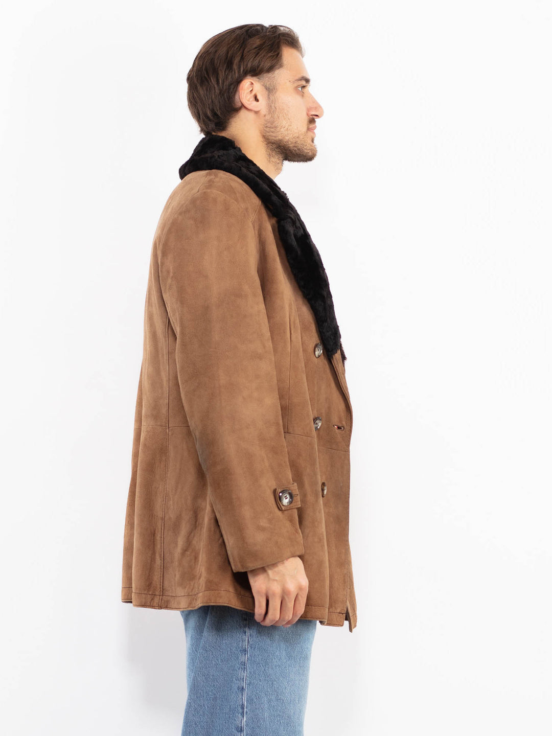 Vintage 70's Men Suede Sherpa Coat in Brown