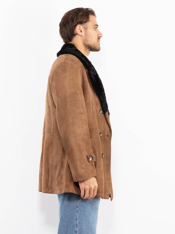 Vintage 70's Men Suede Sherpa Coat in Brown