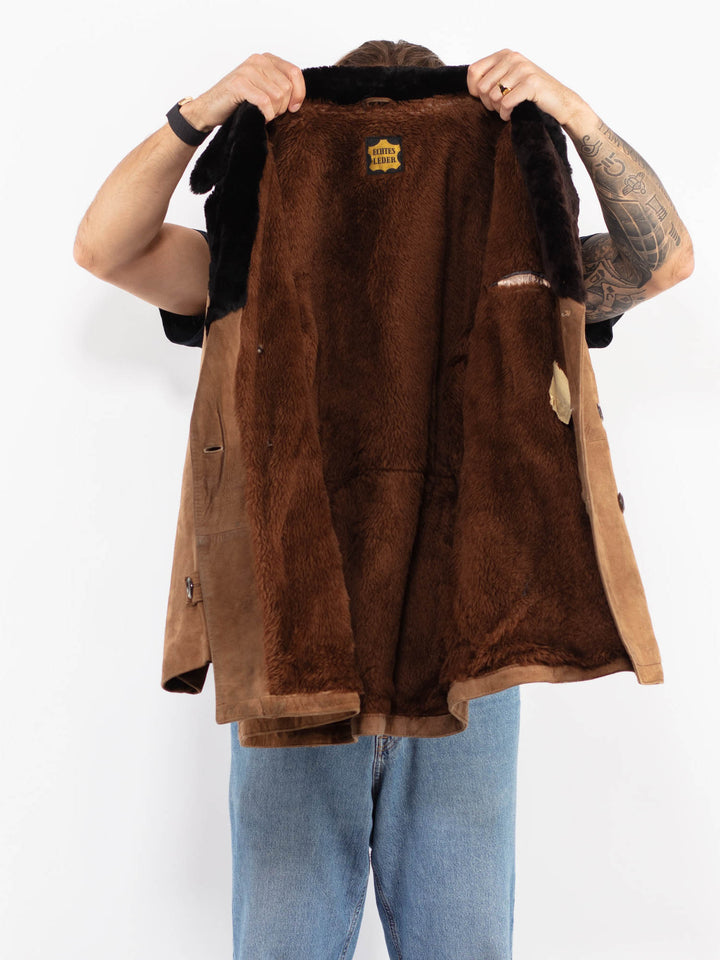 Vintage 70's Men Suede Sherpa Coat in Brown