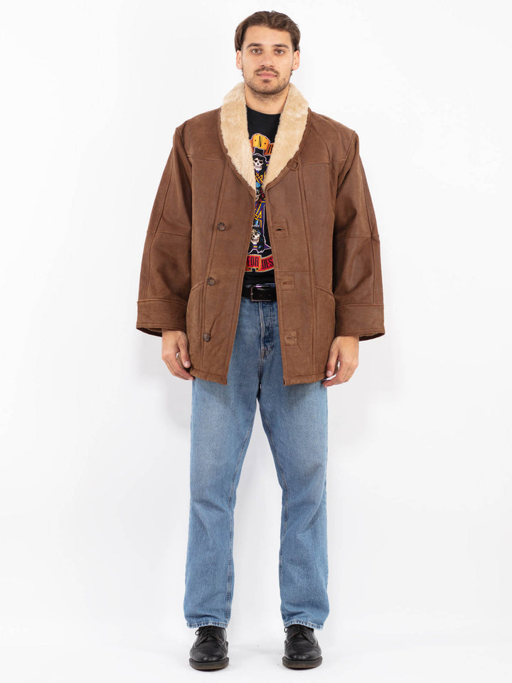 Vintage 90's Men Suede Sherpa Coat in Brown