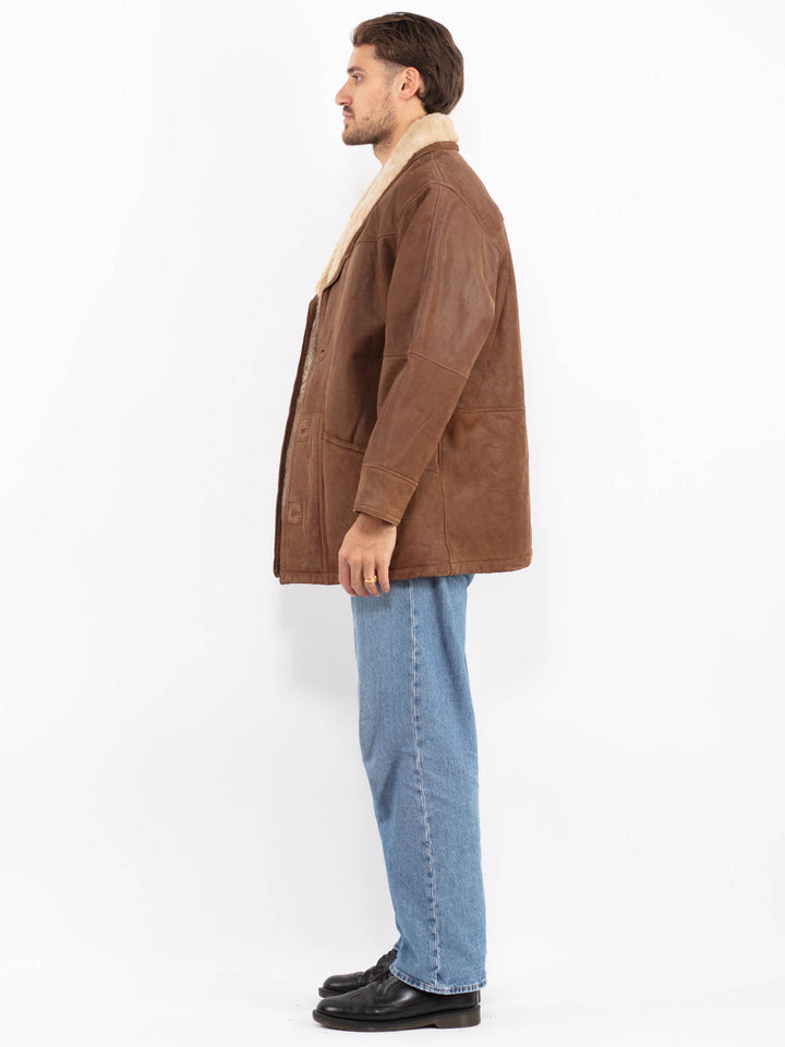 Vintage 90's Men Suede Sherpa Coat in Brown