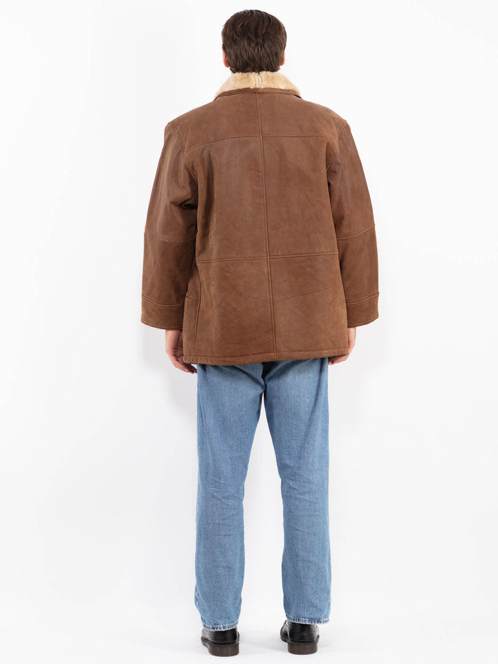 Vintage 90's Men Suede Sherpa Coat in Brown