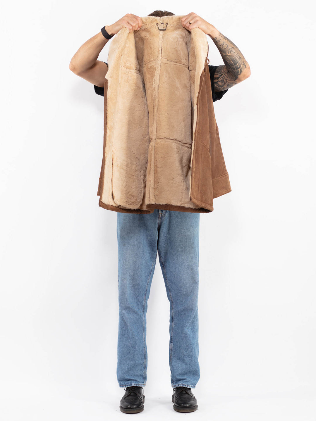 Vintage 90's Men Suede Sherpa Coat in Brown