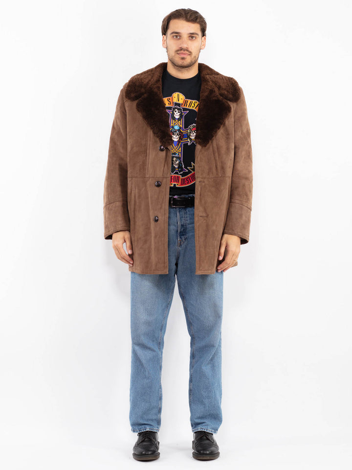 Vintage 70's Men Sheepskin Coat in Brown