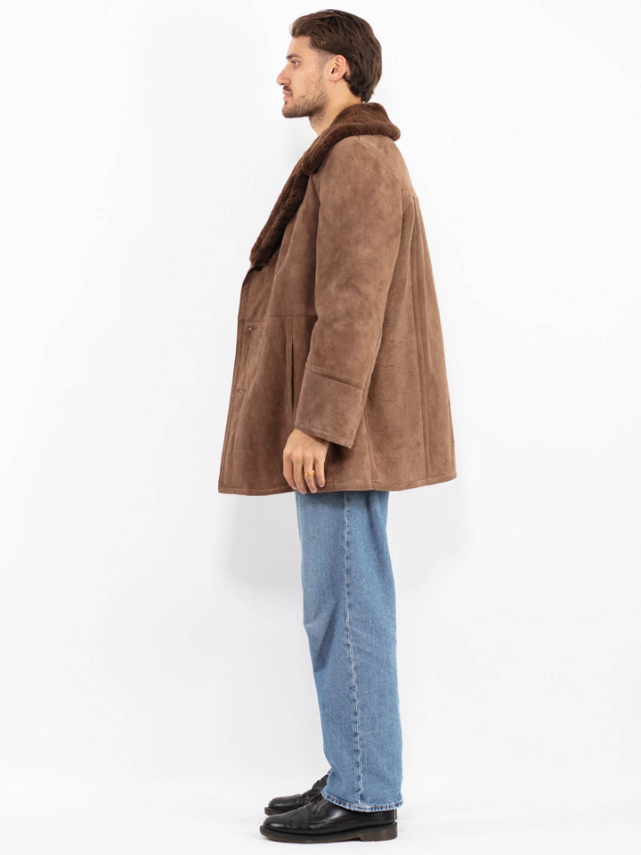 Vintage 70's Men Sheepskin Coat in Brown