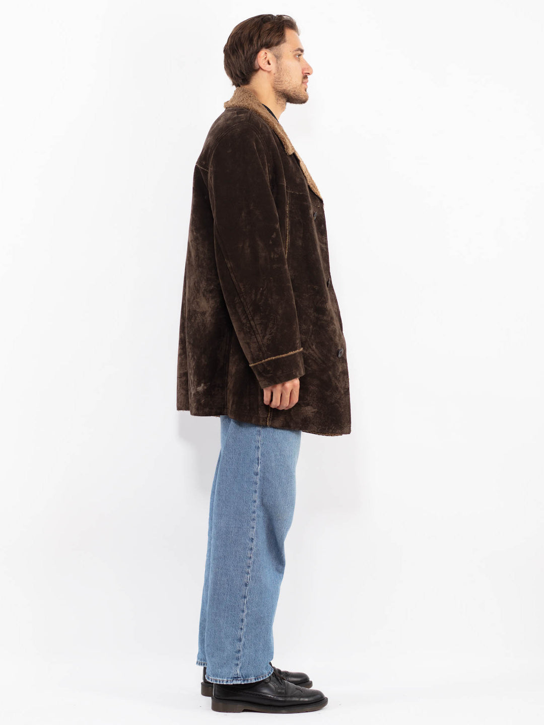 Vintage 90's Men Faux Sheepskin Coat in Brown