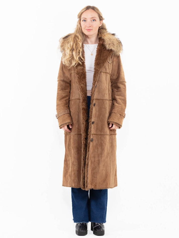 Vintage 00's Women Suede Sherpa Coat in Beige