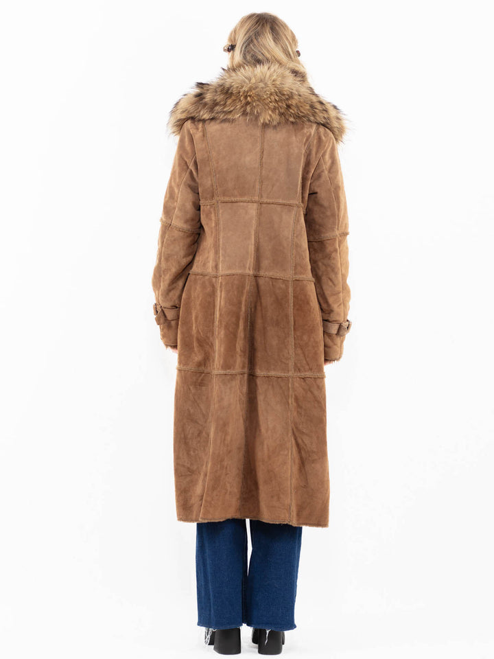 Vintage 00's Women Suede Sherpa Coat in Beige