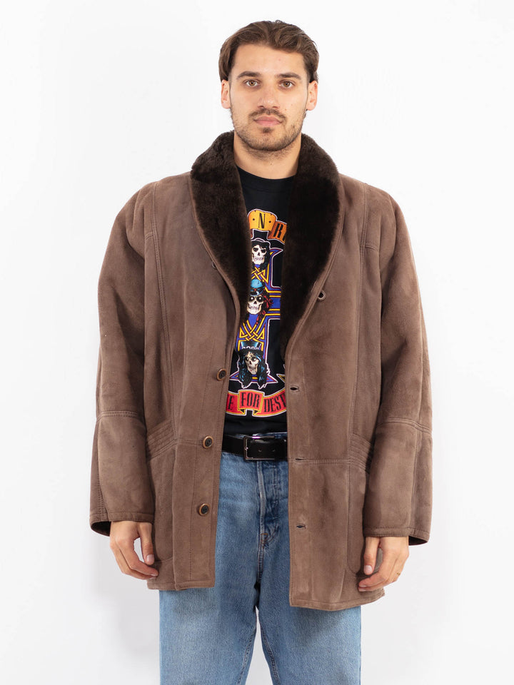 Vintage 80's Men Sheepskin Coat in Brown