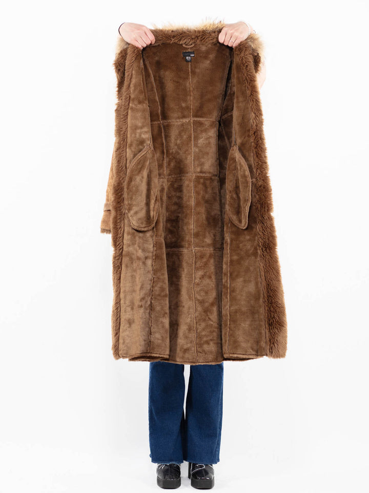 Vintage 00's Women Suede Sherpa Coat in Beige