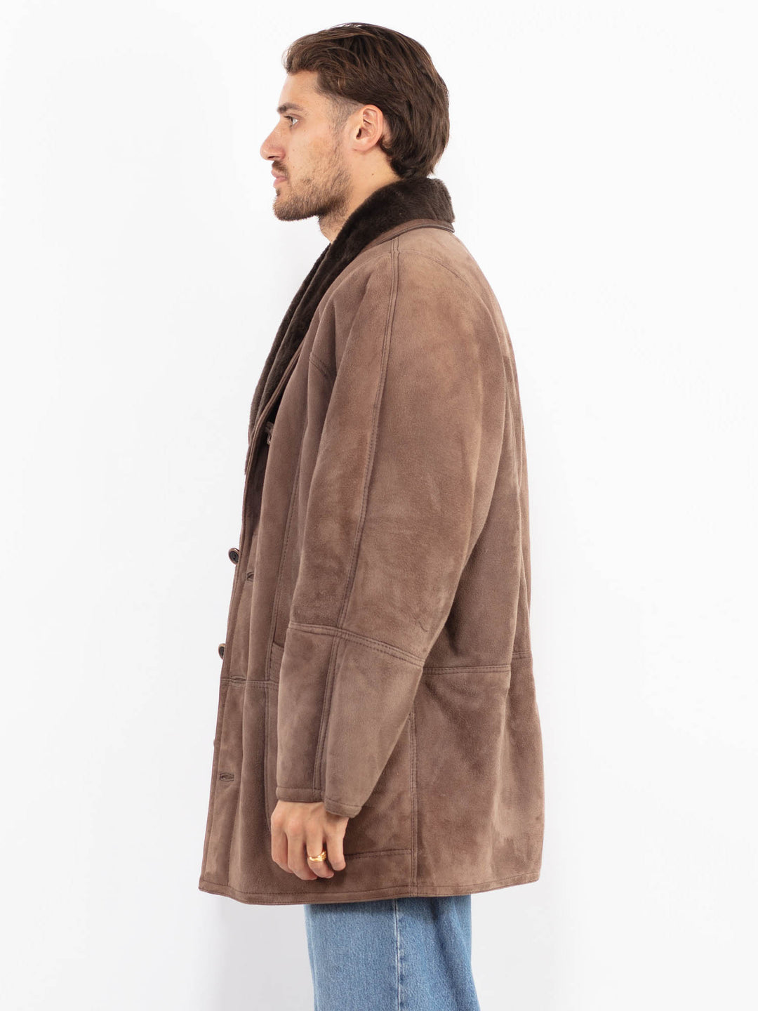 Vintage 80's Men Sheepskin Coat in Brown