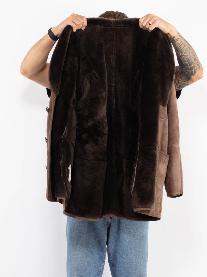 Vintage 80's Men Sheepskin Coat in Brown