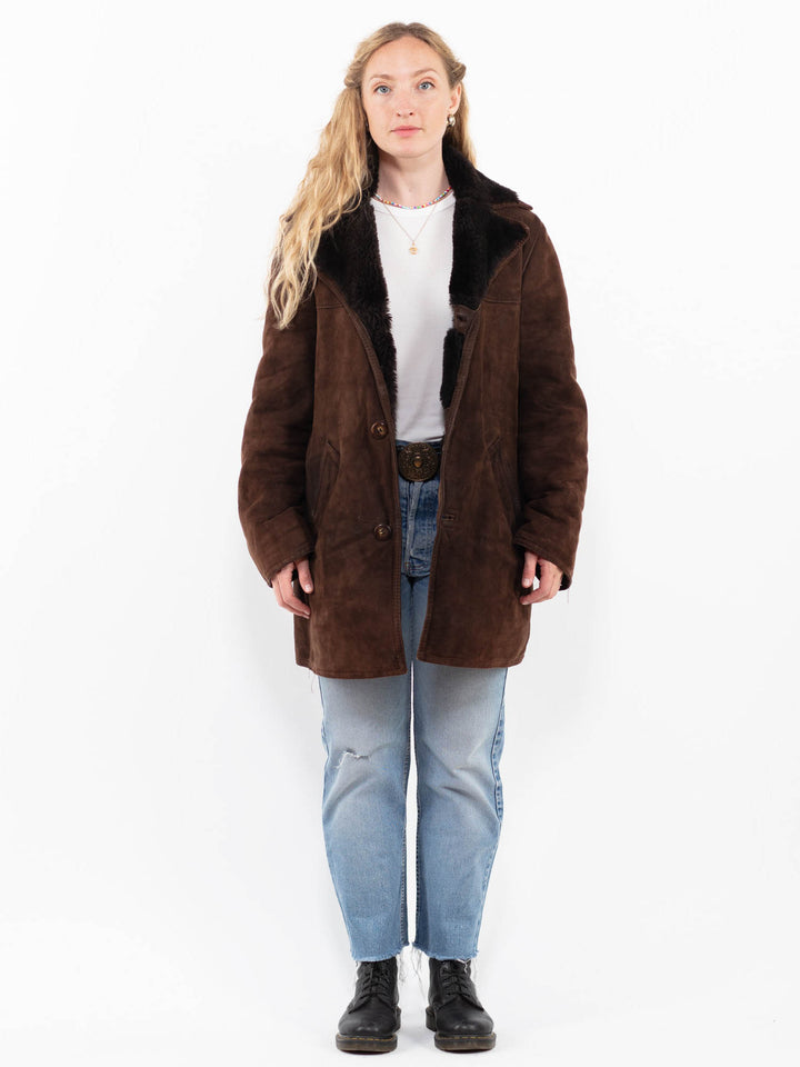 Vintage 80's Women Sheepskin Coat in Brown