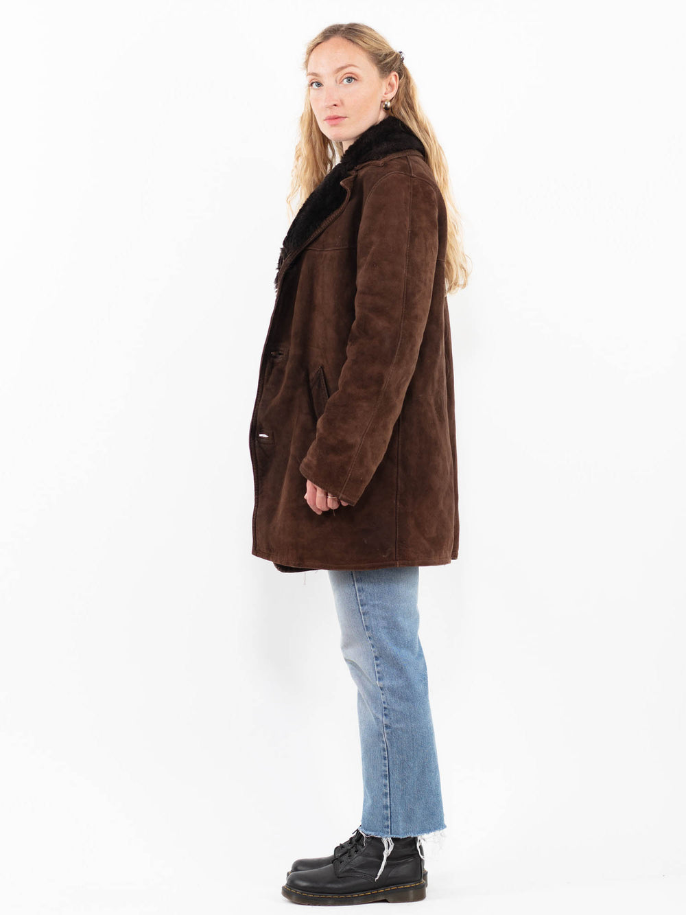 Vintage 80's Women Sheepskin Coat in Brown