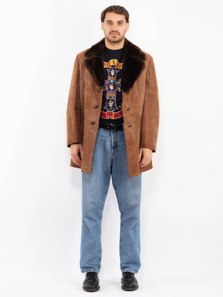 Vintage 70's Men Suede Sherpa Coat in Brown