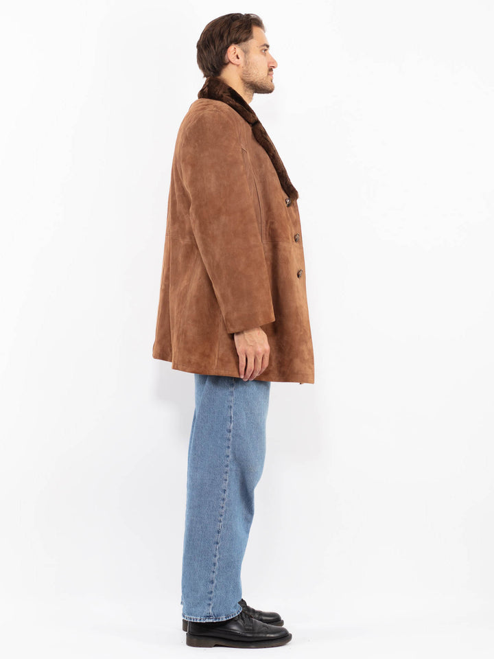 Vintage 70's Men Suede Sherpa Coat in Brown