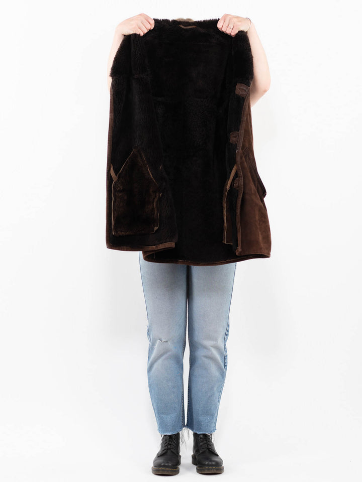 Vintage 80's Women Sheepskin Coat in Brown