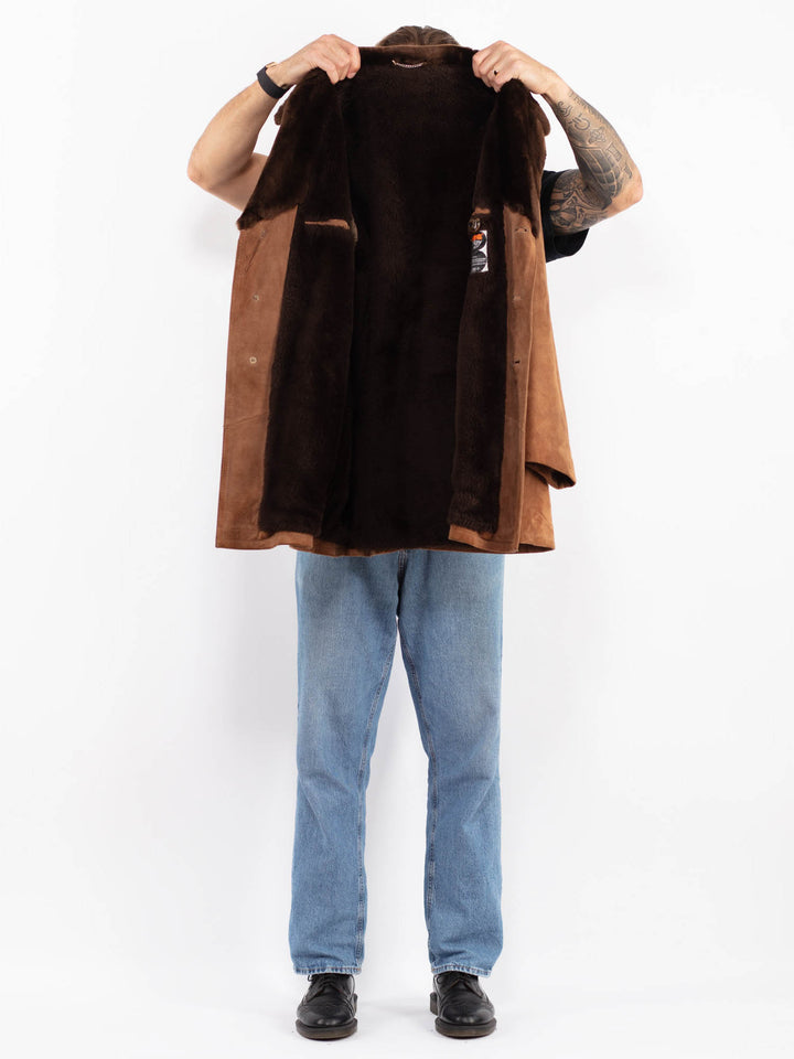 Vintage 70's Men Suede Sherpa Coat in Brown