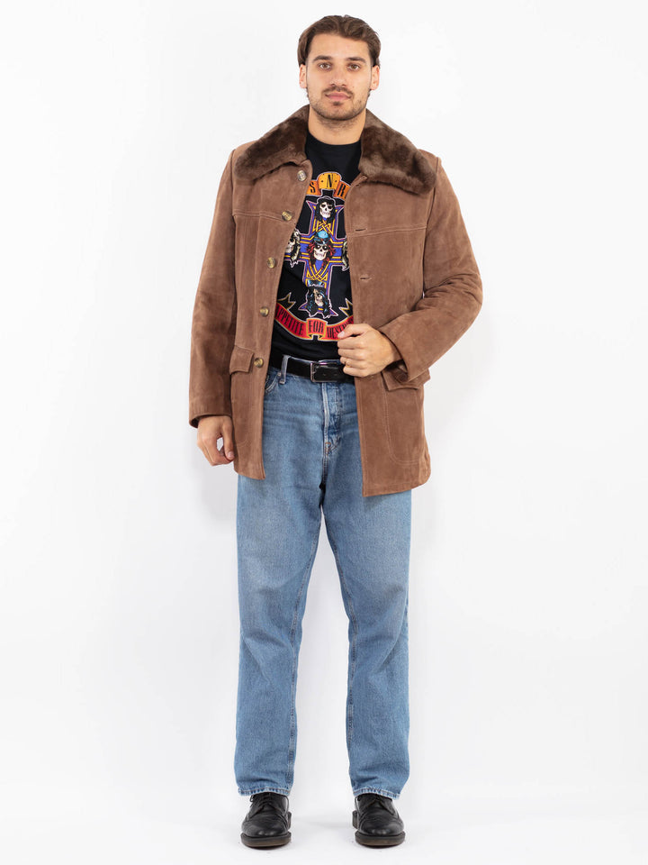 Vintage 70's Men Suede Sherpa Coat in Beige