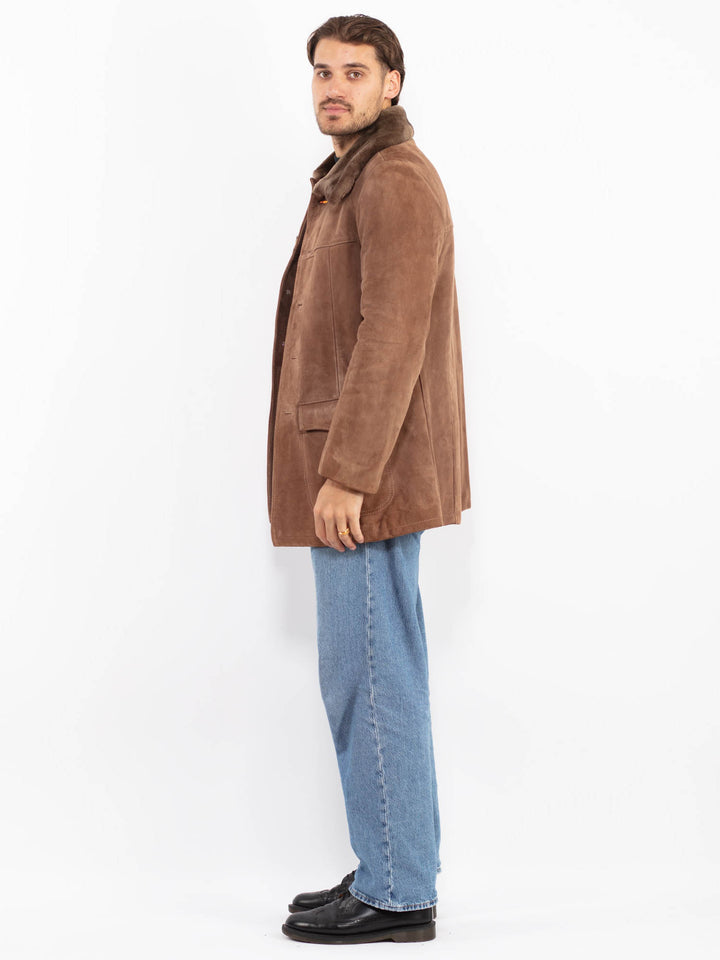 Vintage 70's Men Suede Sherpa Coat in Beige