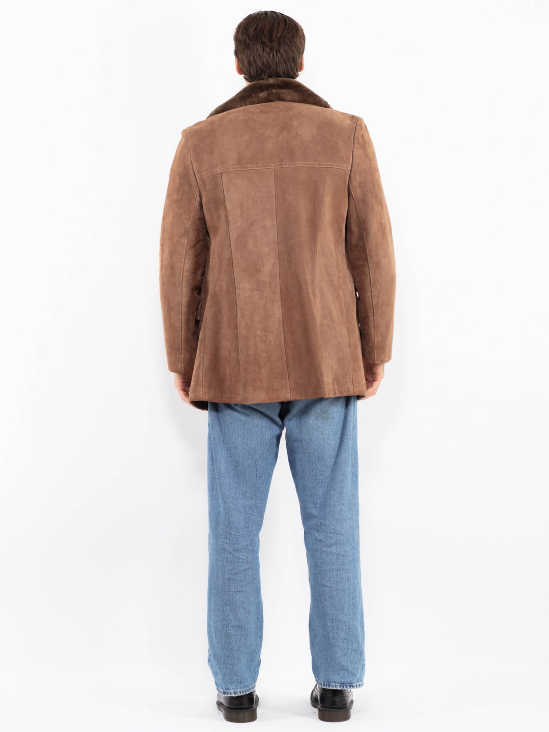 Vintage 70's Men Suede Sherpa Coat in Beige