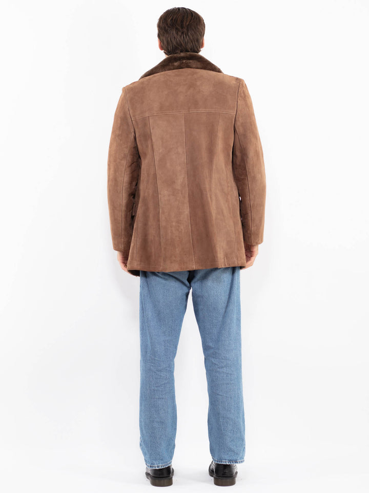 Vintage 70's Men Suede Sherpa Coat in Beige