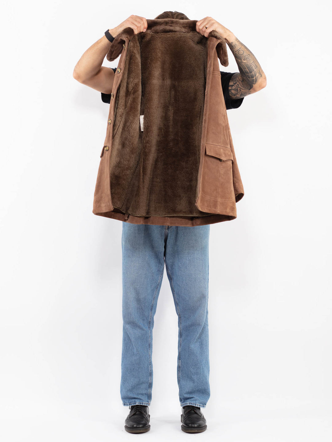 Vintage 70's Men Suede Sherpa Coat in Beige