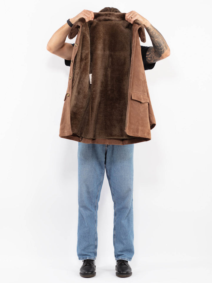 Vintage 70's Men Suede Sherpa Coat in Beige