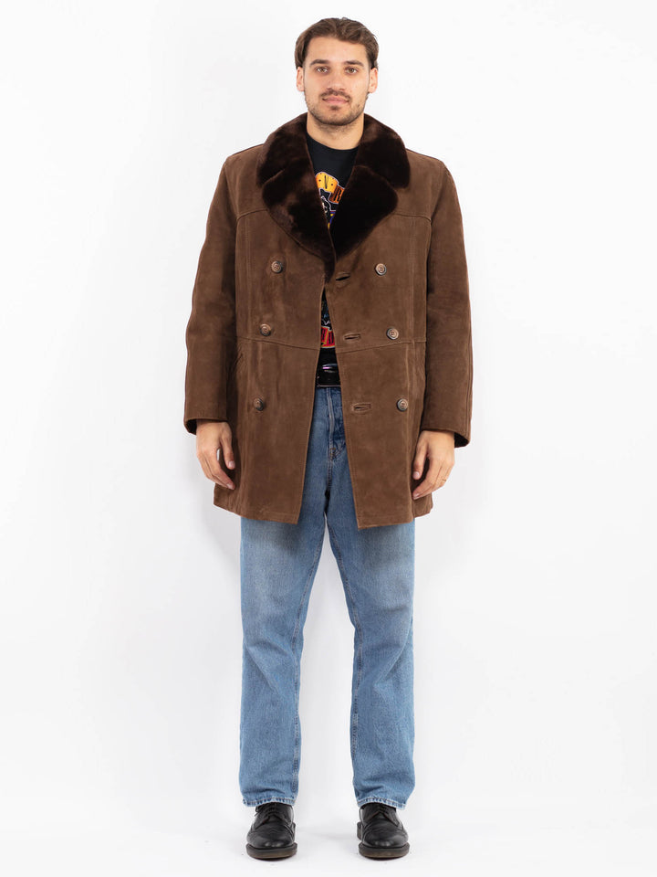 Vintage 70's Men Suede Sherpa Coat in Brown